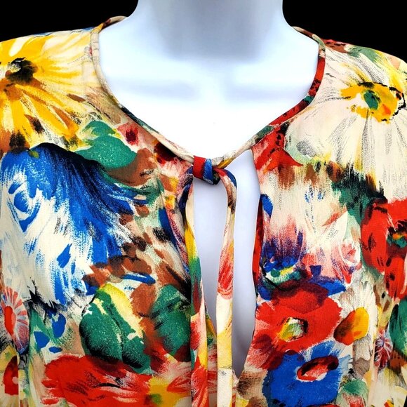 1930s Rayon Crepe Floral Day Midi Dress Size 6 8 with Side Metal Talon Zip - Picture 2 of 12